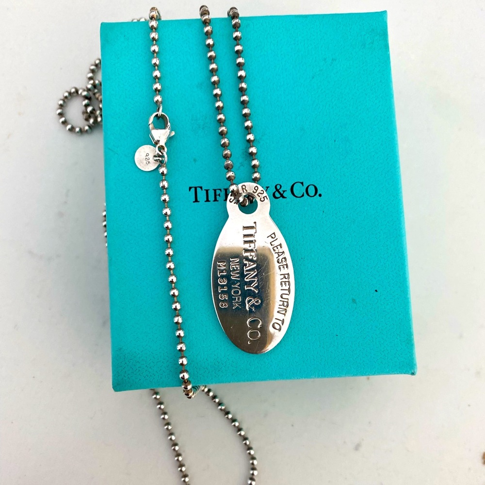 Tiffany 18” beaded chain oval  tag